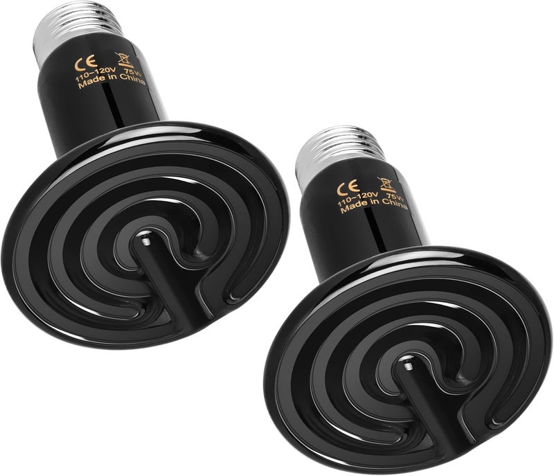 YSSOA مصباح حرارة الزواحف 75 واط، مصدر حرارة سيراميك، بدون لمبات ضوء لإصدار الحرارة للحيوانات الأليفة البرمائية، حاضنة دجاج، سحلية، تنين ملتحي، سلحفاة، ثعبان، حوض زواحف، عبوة من 2 - Image 1